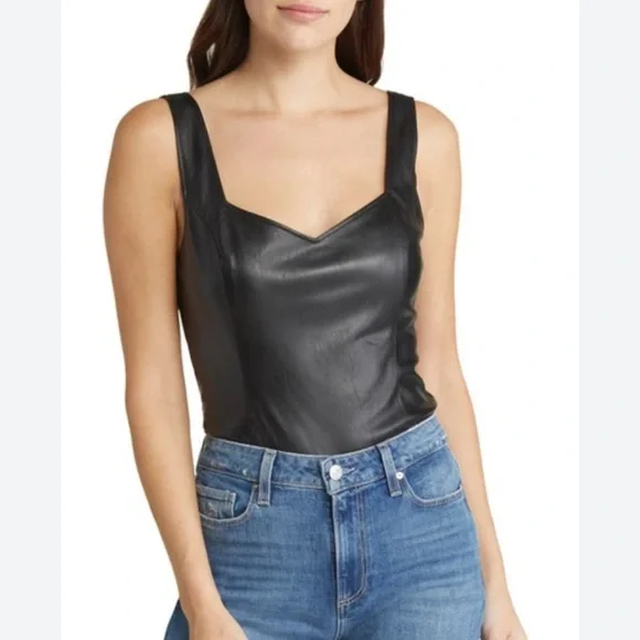 Paige Rinna Faux Leather V Neck Bodysuit Size XL - Picture 4 of 14